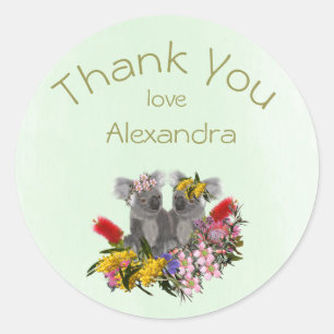 Twins Thank You  Green Wildflower Koala Classic Round Sticker