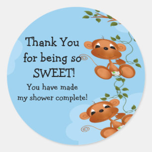 Twins Thank You Monkey Baby Shower Sticker
