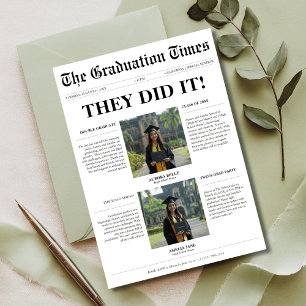 Twins They Did It Graduation Newspaper Photo Party Invitation
