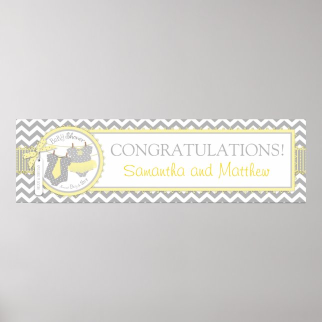Twins Tie Tutu Chevron Baby Shower Banner Poster (Front)