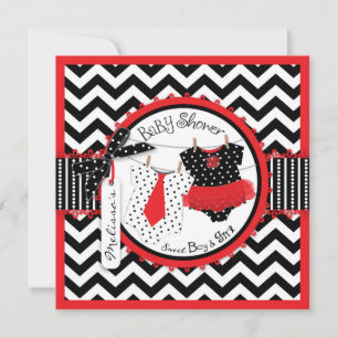 Twins Tie Tutu Chevron Baby Shower Invitation