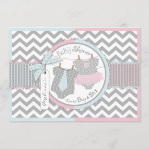 Twins Tie Tutu Chevron Baby Shower Invitation
