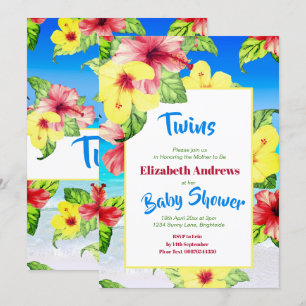 Twins Tropical Flower  Beach Floral  Baby Shower Invitation