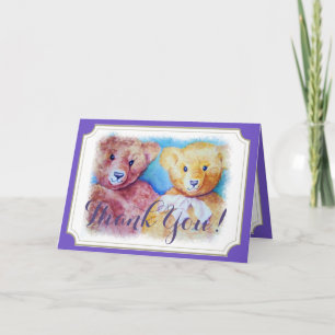 TWINS TURNING 2 with TEDDY BEARS THANK YOU Card