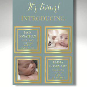 Twins twin newborn photo birth announcement blue