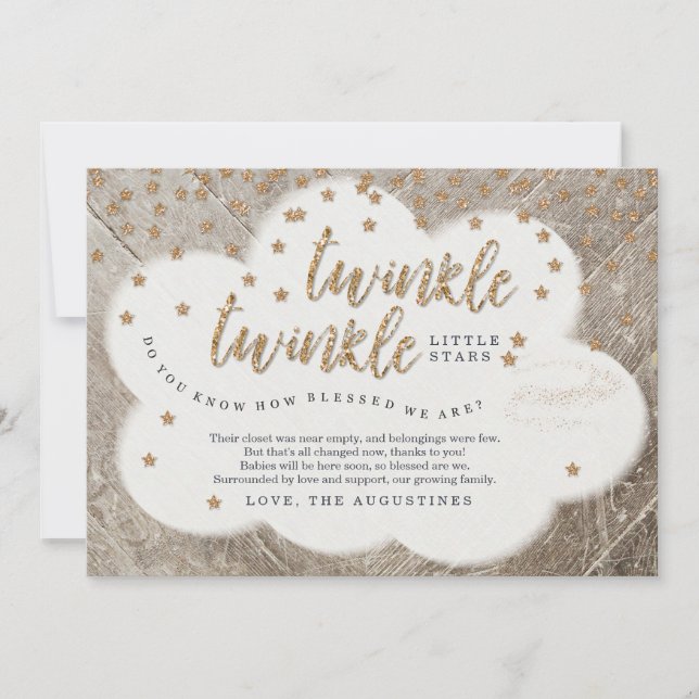 Twins Twinkle Twinkle Little Star Baby Shower Thank You Card (Front)