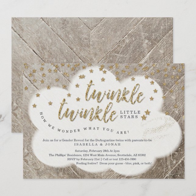 Twins Twinkle Twinkle Little Star Gender Reveal Invitation (Front/Back)