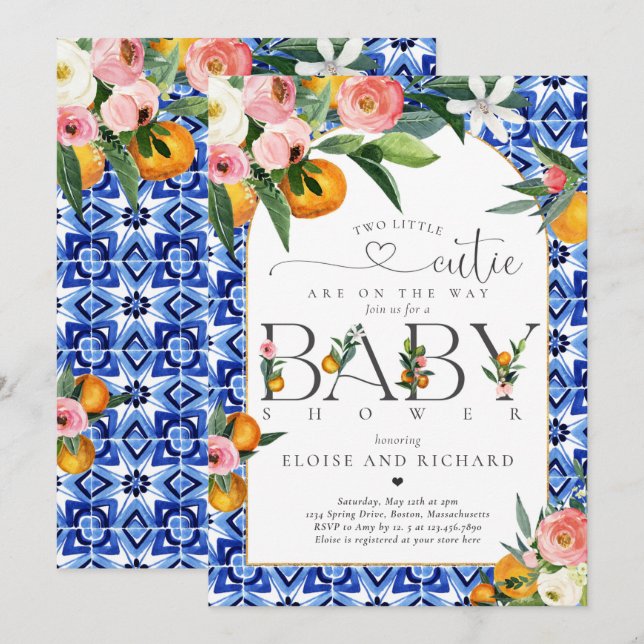 Twins Two Little Cutie On The Way Baby Shower Invitation (Front/Back)