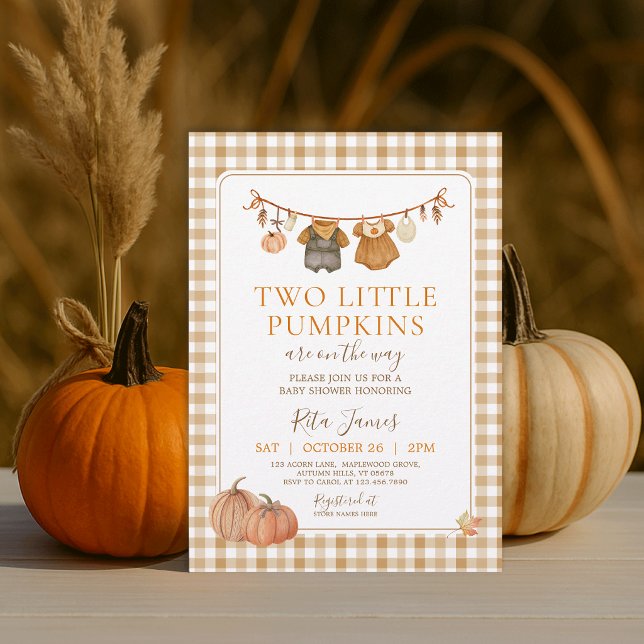 Twins Two Little Pumpkins Boho Fall Baby Shower Invitation (Creator Uploaded)