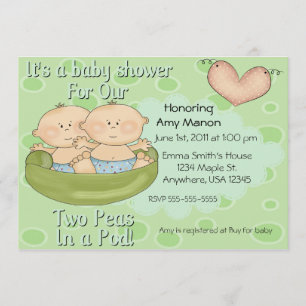 Twins two peas in a pod baby shower invitation