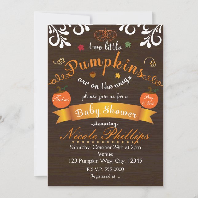 Twins Two PUMPKINS Autumn BABY SHOWER Invitation (Front)