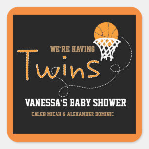 TWINS Typography BASKETBALL Baby Shower Sticker