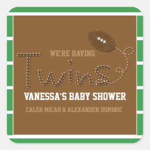 TWINS Typography Football Baby Shower Sticker