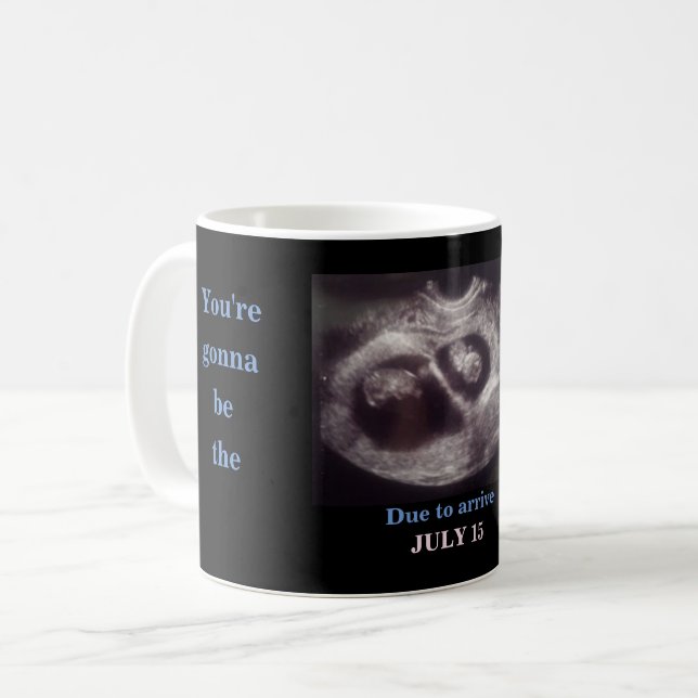 Twins Ultrasound Photo Best Dad Blue & Pink Date Coffee Mug (Front Left)