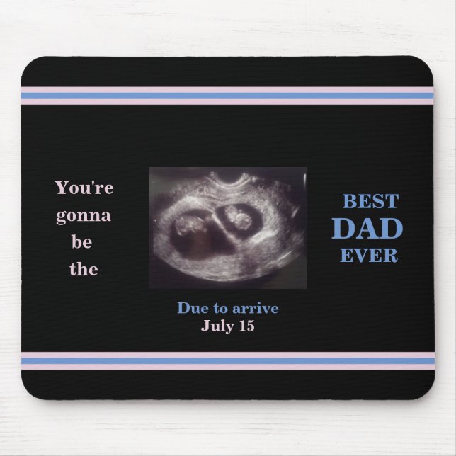 Twins Ultrasound Photo Best Dad Date Boy Girl Mouse Mat (Front)