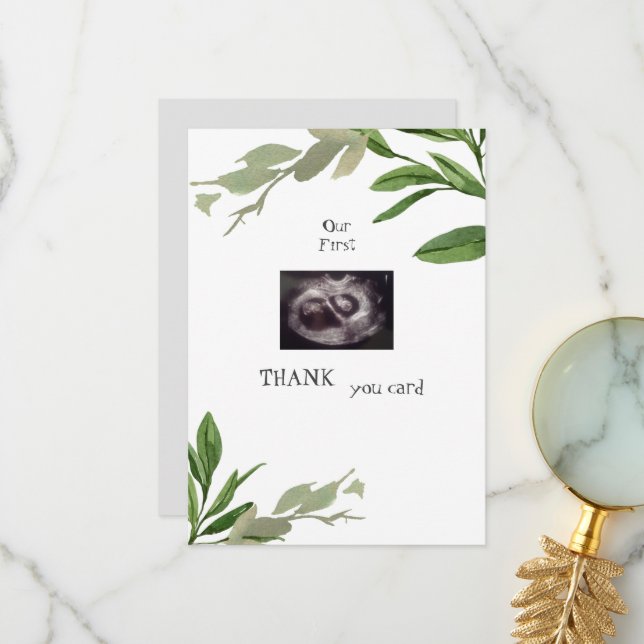 Twins Ultrasound Thanks Baby Viewpoint Foliage Thank You Card (Front/Back In Situ)