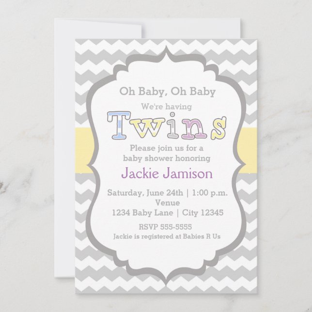 TWINS Unisex Chevron Baby Shower Invitation (Front)