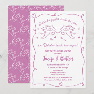 Twins Valentines Baby Shower Cupid Girl Pink Love Invitation