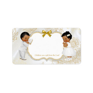 Twins Vintage Baby Girl Boy Baptism Gold White Label