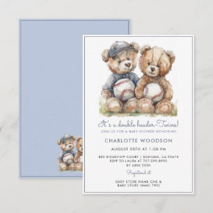 Twins Watercolor Teddy Bears Invitation