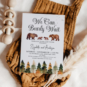 Twins We Can Bearly Wait Baby Shower  Invitation