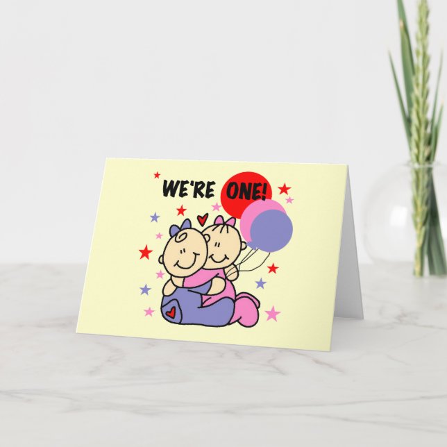 Twins We're One Birthday Tshirts and Gifts Card (Front)