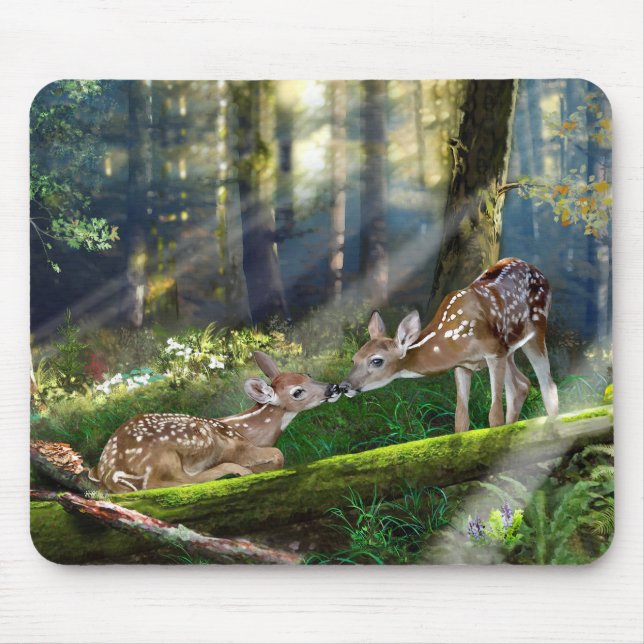 Twins - Whitetail deer fawns Mouse Mat (Front)
