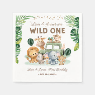 Twins Wild One 1st Birthday Safari Animals Napkin