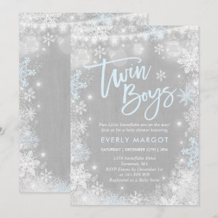 Twins Winter Baby Shower Invitation Rustic Shower
