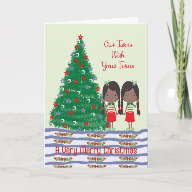 Twins Wishing Twins a Merry Christmas Card (Front)