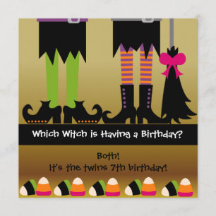Twins Witch Halloween Birthday Party Invite