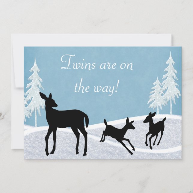 Twins Woodland Deer Winter Baby Shower Invitation (Front)