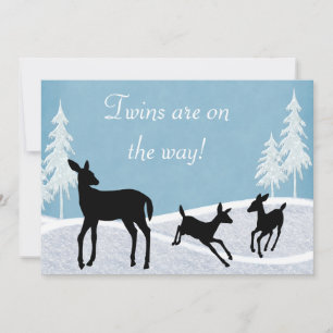 Twins Woodland Deer Winter Baby Shower Invitation