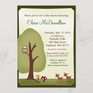 TWINS Woodland Forest  5x7 Baby Shower Invitation