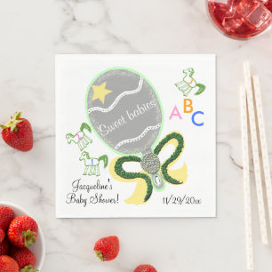 Twins Yellow and Green Baby Rattle Baby Shower Napkin