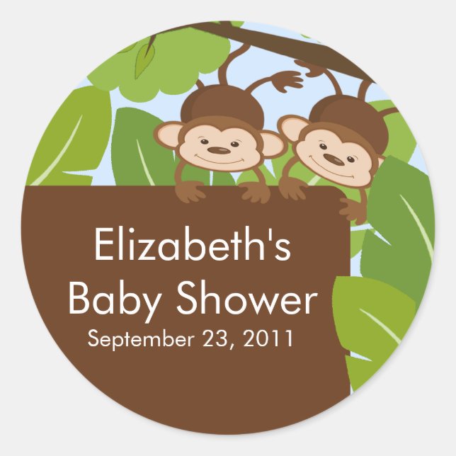 TwinsBaby Monkey Jungle Safari Baby Shower Sticker (Front)