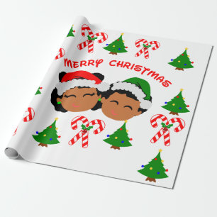 Twinzies African American Christmas Afro Kids Twin Wrapping Paper