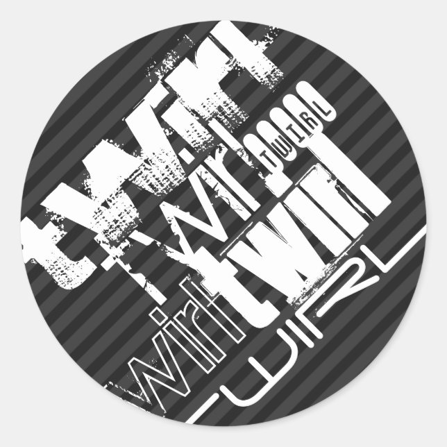 Twirl; Black & Dark Grey Stripes Classic Round Sticker (Front)