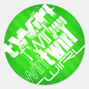 Twirl; Neon Green Stripes Classic Round Sticker