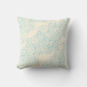 Twirled sea blue cream throw pillow
