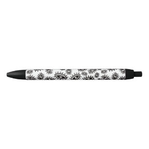 Twirly eyes white black ink pen