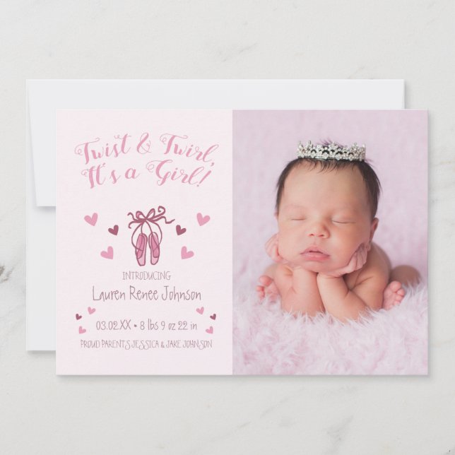 Twist & Twirl, It's a Girl Birth Announcements (Front)