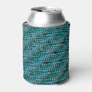 Twisted and wavy burlap sack mesh, cyanish green can cooler