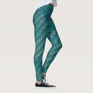 Twisted and wavy burlap sack mesh, greenish cyan leggings