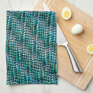 Twisted and wavy burlap sack mesh, greenish cyan tea towel
