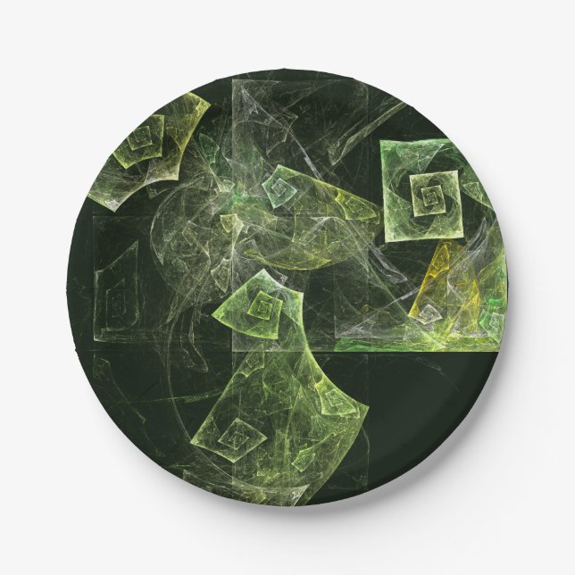 Twisted Balance Fractal Geometry Light Abstract Paper Plate (Front)