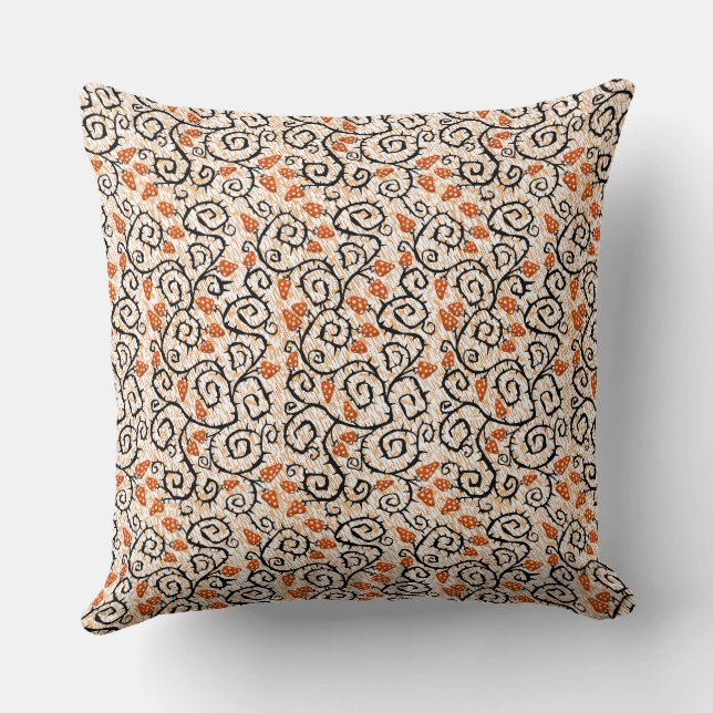 Twisted Beige Orange Vine Repeat Pattern Art Cushion (Back)