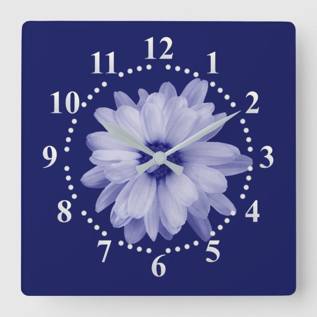 twisted blue petal square wall clock (Front)