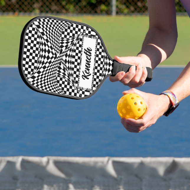 Twisted Checkers by Kenneth Yoncich Pickleball Paddle (Insitu)