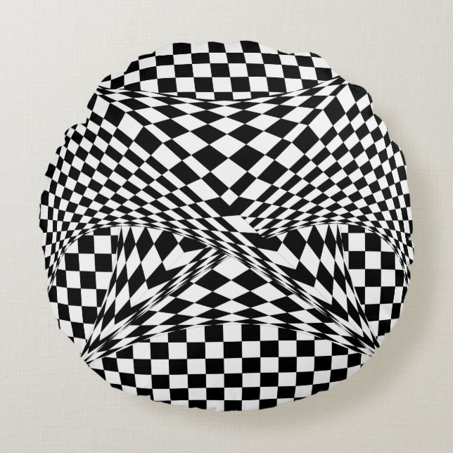 Twisted Checkers by Kenneth Yoncich Round Cushion (Front)